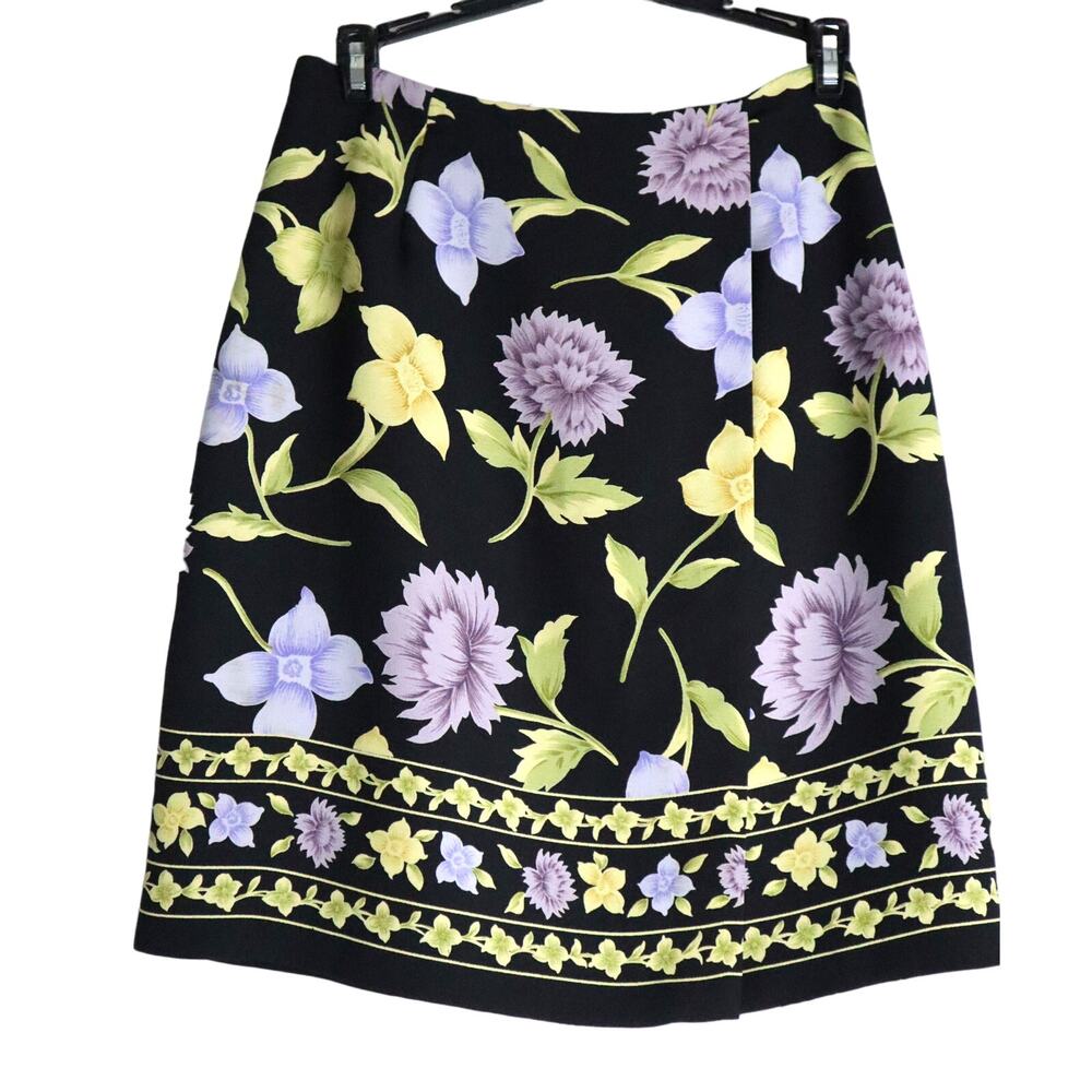 Hillard & Hanson Vintage 90s Black Purple Floral Wrap Skirt Short Mini 6 USA